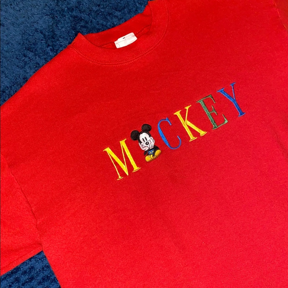 Mens Vintage Disney Mickey Mouse Red Crewneck Sweater